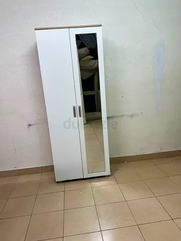 White 2-Door Wardrobe with Full-Length Mirror - Good Condition