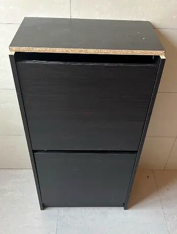 Tilt Shoe Cabinet in Dark Wood — Compact Hallway Storage