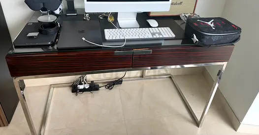 Modern Wooden Office Desk with Chrome Legs - Good Condition