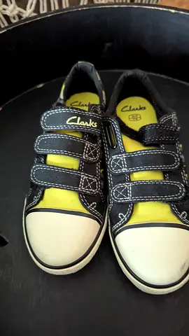 Clarks kids black canvas velcro sneakers, size 28 (approx) - good condition