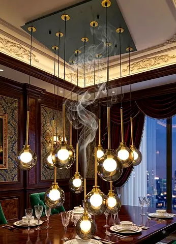 Modern multi-pendant chandelier with glass globe lights