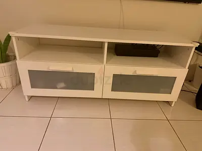 IKEA BRIMNES TV Bench 120cm – White, Glass Drawers – Excellent Condition