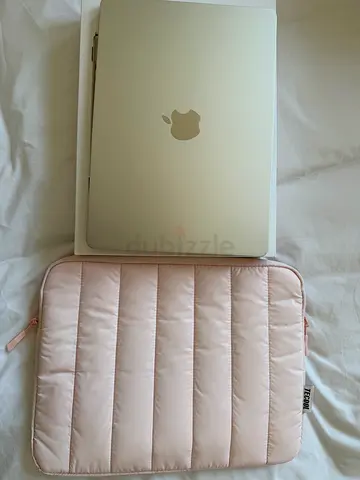 Silver MacBook Air with Pink Padded Sleeve