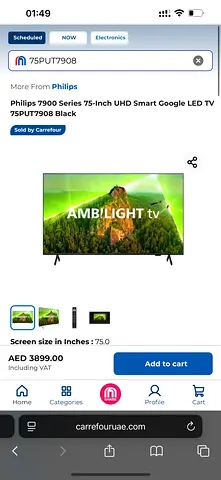 Philips 75-inch 4K UHD Smart LED TV Ambilight (75PUT7908) - Good Condition