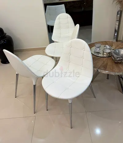 x4 pcs set CASSINA Caprice dining Chairs white cowhide leather shell back and chrome Italian luxury