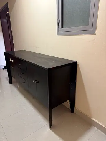 Black wooden TV stand / low cabinet with drawers