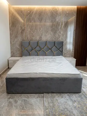 Grey Velvet king size Bed with mattress
