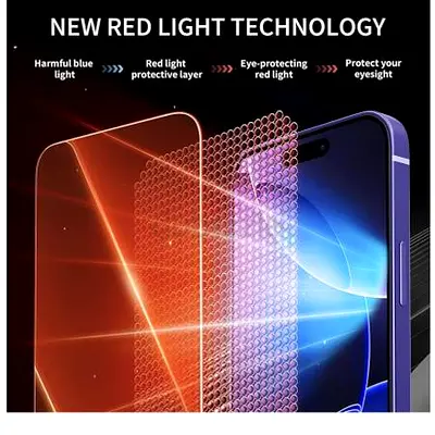 Red Light Blue-Light Blocking Tempered Glass Screen Protector For Iphone 17 Pro Max