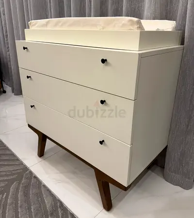 Pottery Barn White Wooden Baby Changing Dresser with 3 Drawers and Changing Top
