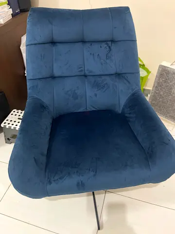 Blue velvet accent armchair with metal legs - good condition