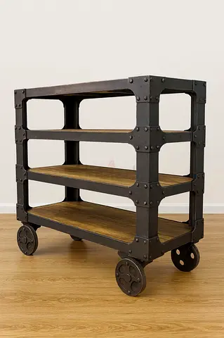 Marina Solid Wood Vintage- 3 Tiers Food Serving Trolley