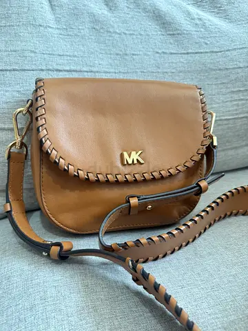 Michael Kors brown leather crossbody bag with stitched trim