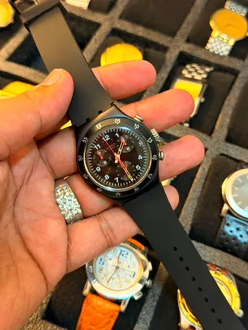 Swatch Black Chronograph Watch with Silicone Strap