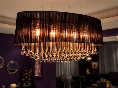 Modern Oval Pendant Chandelier with Black Shade