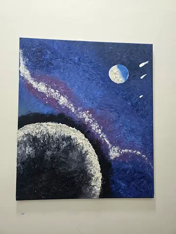 Original Abstract Space Painting on Canvas - Blue Galaxy Scene - size 60*70