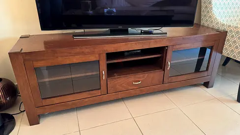 Wooden TV Stand/ TV Unit / Media Console with Glass Doors