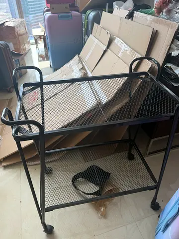 Black Metal Mesh Serving Trolley on Wheels — Good Condition