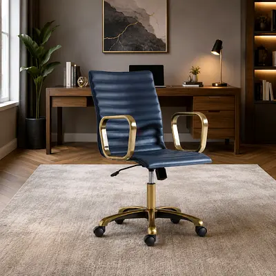 Crate and barrel Ripple Navy Office Chair with Brass Base