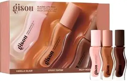 GISOU Glazed Lips Trio Set – Vanilla Glaze, Sticky Toffee & Milky Mocha | 3-Piece Honey Infused Lip