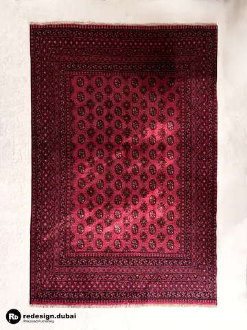 TRADITIONAL TURKMEN HAND KNOTTED GUL CARPET or wool area rug or tribal or asian vintage red pattern