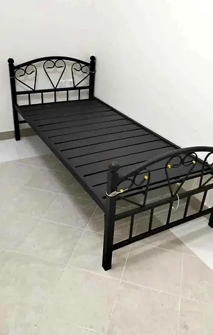 Single Metal Bed Frame with Decorative Headboard & Footboard - Black
