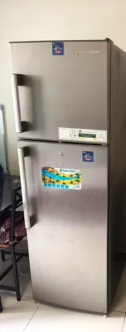 Fridge: Freshpoint Top Freezer Refrigerator - Silver, Good Condition