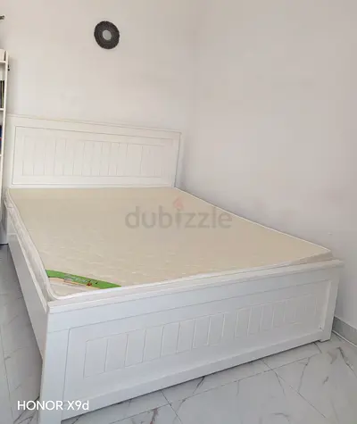 White Wooden Double Bed Frame with Mattress - Good Condition
