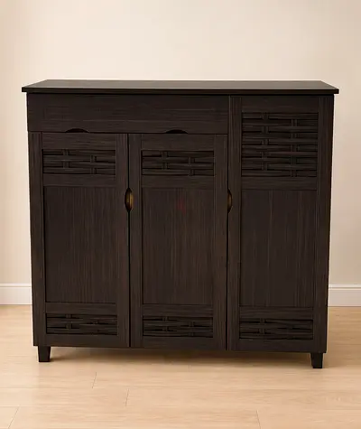 Modern Dark Wood Cabinet with Woven Details