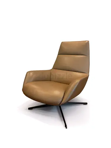 Modern Leather Swivel Lounge Chair - Taupe