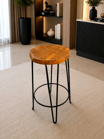 Crate and barrel Solid Wood Slice Bar Stool with Black Metal Legs