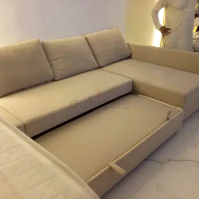 Beige L-shaped Sofa with Pull-out Bed (Good Condition)