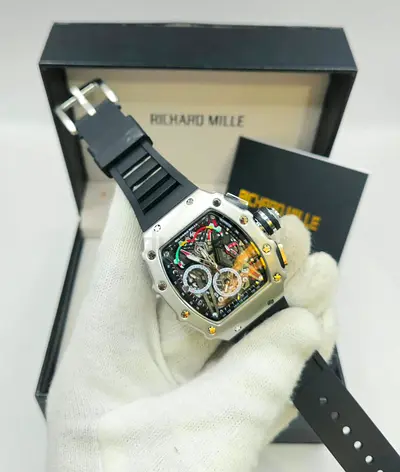 Richard Mille style skeleton dial men's watch with rubber strap (boxed)