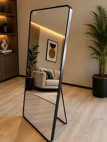 Full-Length Freestanding Floor Mirror with Black Frame