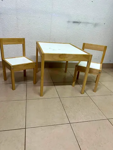 Kids wooden activity table with 2 matching chairs - light pine