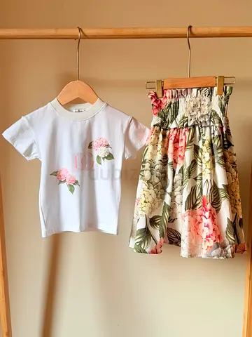 Dolce & gabbana Girls floral skirt and white floral tee set -