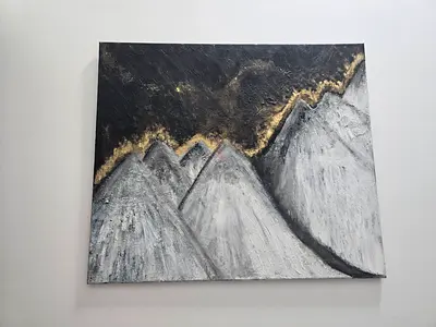 Abstract textured mountain painting with gold accents - canvas art  size :60*70