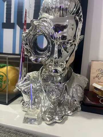 Silver-tone Decorative Bust Statue — Modern Decorative Sculpture