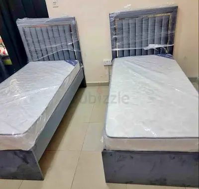 Pair of Single Upholstered Beds with Mattresses — Like New