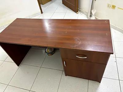Used wooden office desk with drawer and cabinet - good condition