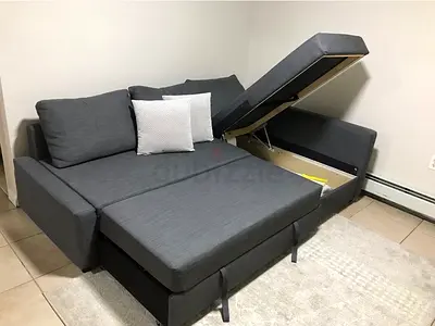 Gray Fabric L-Shaped Sofa Bed with Storage - Compact Convertible Couch