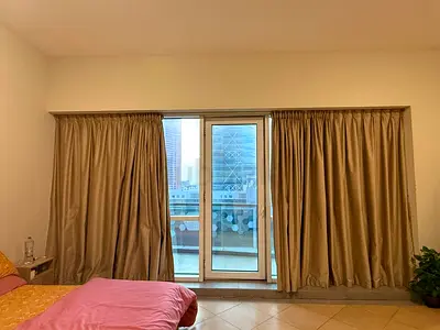 Beige blackout curtains - ready to hang, set for large window