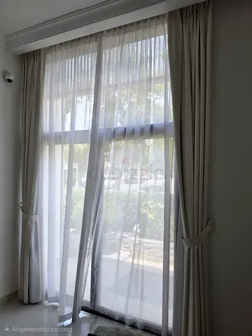 Light Beige Curtains with Sheer White Panel - Set of Panels