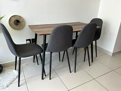 Compact 4-Seater Dining Table with Grey Fabric Chairs