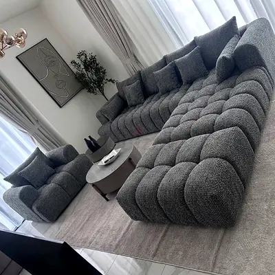 Modern Gray Modular Tufted Sofa Set — Large 4-Piece Living Room Set