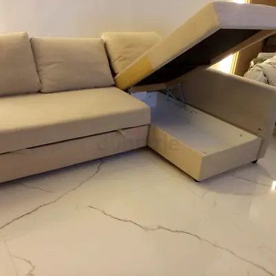Beige L-Shaped Corner Sofa Bed with Storage
