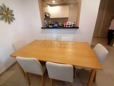 Solid Wood Dining Table with 6 Upholstered Chairs - Light Oak