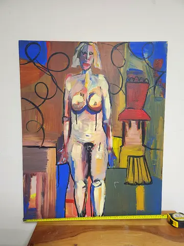 Original Neo-Expressionist Female Nude Oil Painting on Canvas (60x76 cm)