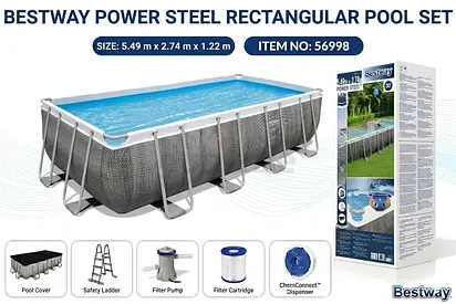 Bestway Power Steel Rectangular Above-Ground Pool Set 5.49 x 2.74 x 1.22 m