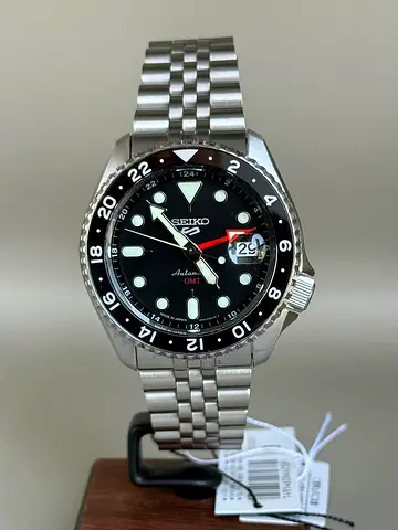 Seiko 5 Sports Automatic GMT Watch - Stainless Steel, Black Dial