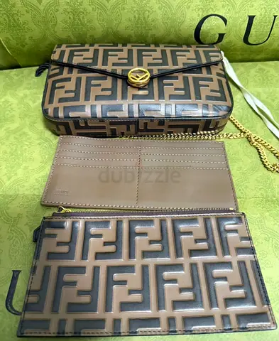 Fendi Envelope on Chain Zucca Embossed Leather Clutch Bag